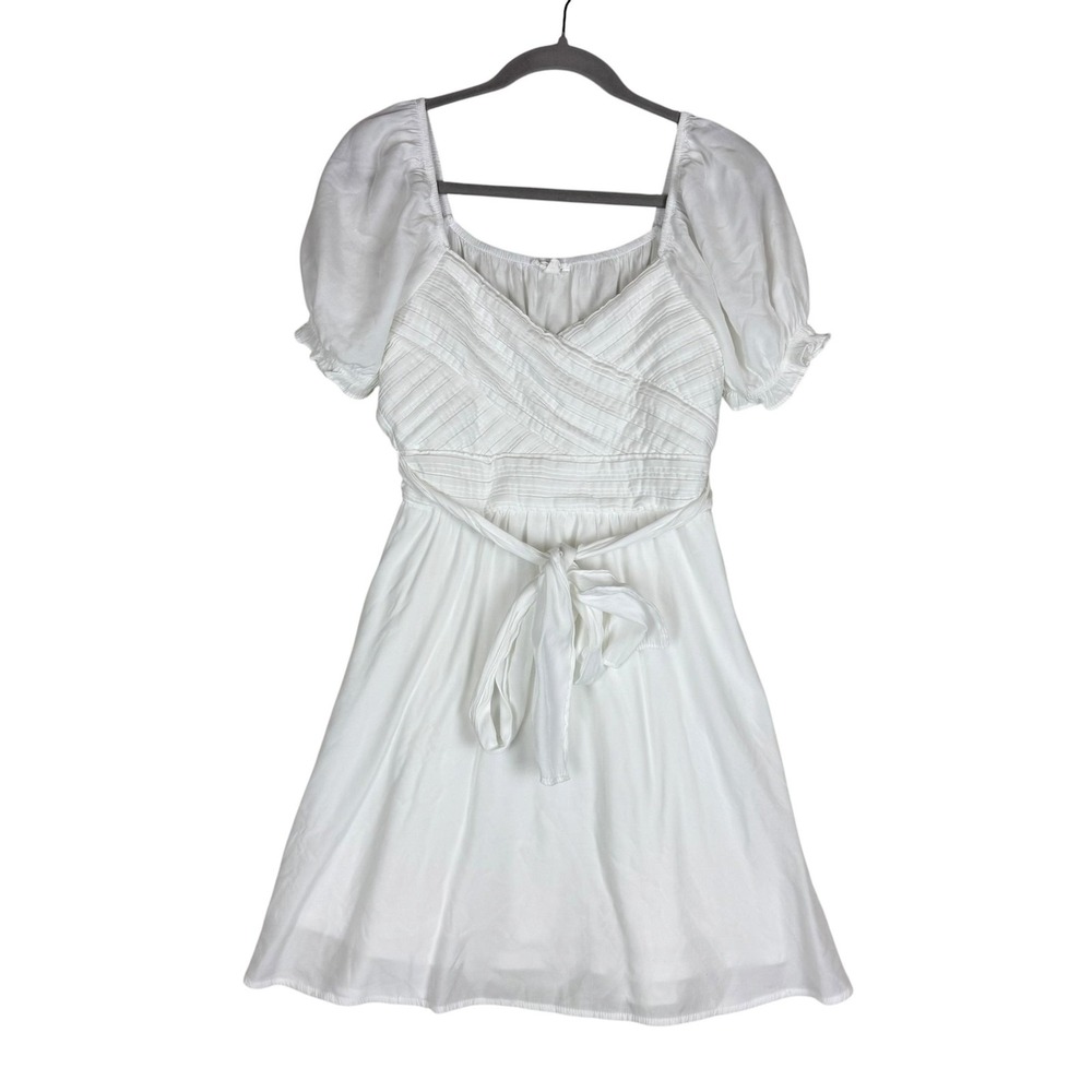 Blu Pepper Dress Womens M White Square Neck Puff Sleeve Boho Mini Lined
